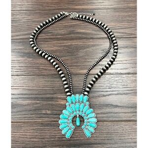 Monster Squash Blossom Turquoise Handmade Necklace Western Boho Rodeo Statement